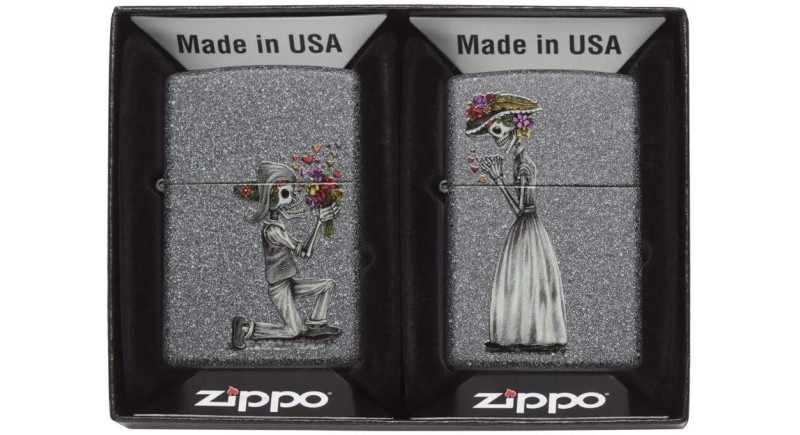Набір з 2 запальничок Zippo Skeleton Flowers Iron Stone