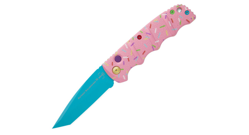 Ніж Boker Kalashnikov, лезо 83мм D2, руків'я з алюмінію Pink, Button Lock -