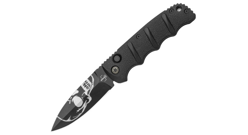 Ніж Boker Kalashnikov, лезо 83мм D2, руків'я з алюмінію Black, Button Lock -