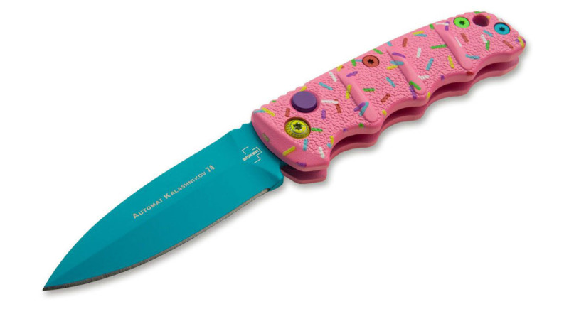 Ніж Boker Mini Kalashnikov, лезо 64мм AUS-8, руків'я з алюмінію Pink, Button Lock - 01KALS88NSOI