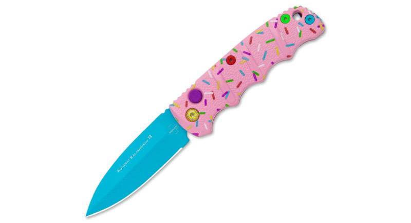 Ніж Boker Mini Kalashnikov, лезо 64мм AUS-8, руків'я з алюмінію Pink, Button Lock - 01KALS88NSOI