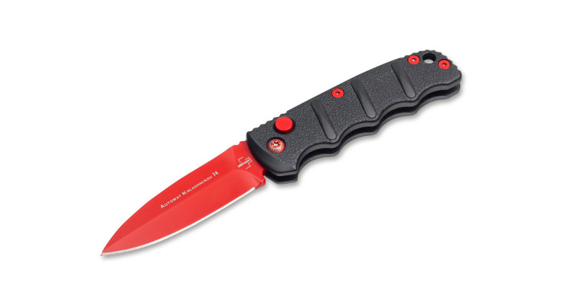 Ніж Boker Mini Kalashnikov, лезо 64мм D2, руків'я з алюмінію Black, Button Lock -