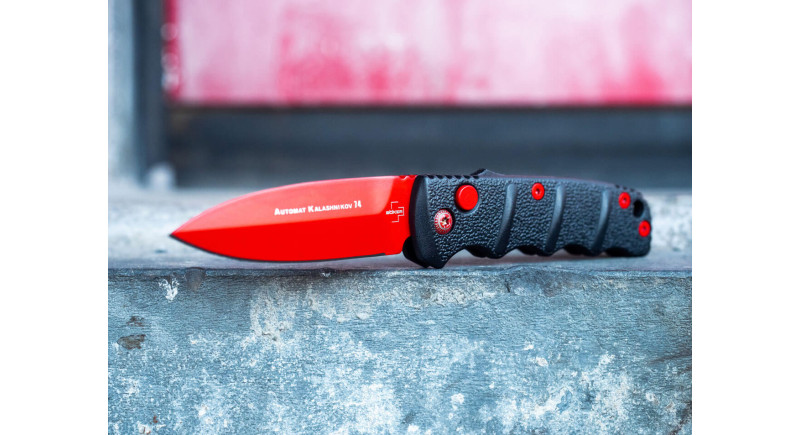 Ніж Boker Mini Kalashnikov, лезо 64мм D2, руків'я з алюмінію Black, Button Lock -