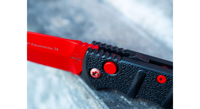Ніж Boker Mini Kalashnikov, лезо 64мм D2, руків'я з алюмінію Black, Button Lock -