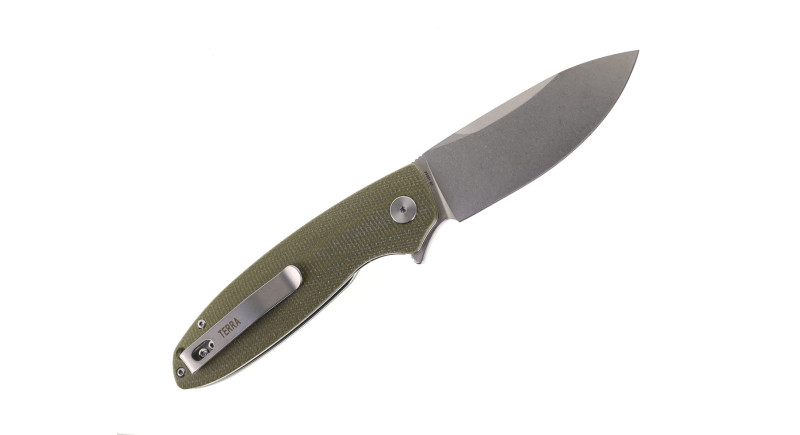 Ніж Petrified Fish PF8B01 Terra, лезо 95мм D2, руків'я Micarta Green, Liner Lock - PF-B01 GRMW
