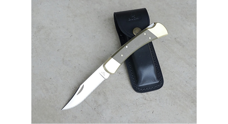 Ніж Buck Lives Folding Hunter, лезо 93мм CPM S45VN, руків'я Brass, Micarta Gold, Lockback - 0110GRS6-B