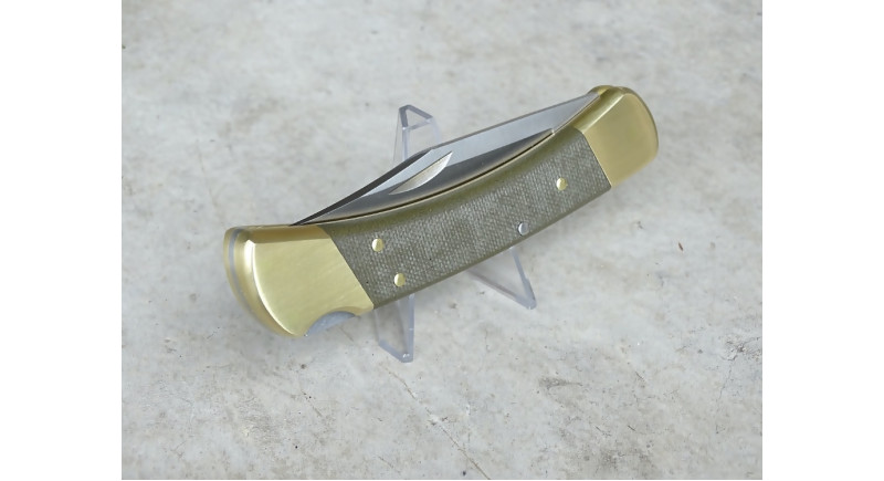 Ніж Buck Lives Folding Hunter, лезо 93мм CPM S45VN, руків'я Brass, Micarta Gold, Lockback - 0110GRS6-B