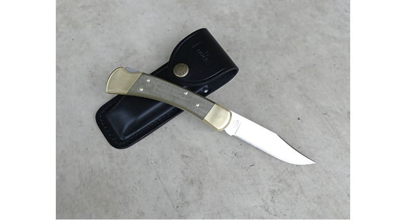 Ніж Buck Lives Folding Hunter, лезо 93мм CPM S45VN, руків'я Brass, Micarta Gold, Lockback - 0110GRS6-B