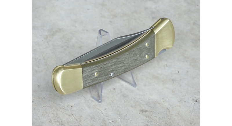Ніж Buck Lives Folding Hunter, лезо 93мм CPM S45VN, руків'я Brass, Micarta Gold, Lockback - 0110GRS6-B