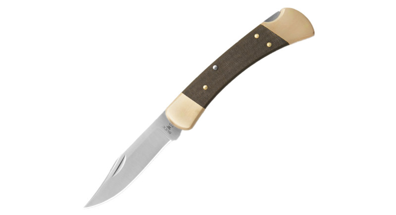 Ніж Buck Lives Folding Hunter, лезо 93мм CPM S45VN, руків'я Brass, Micarta Gold, Lockback - 0110GRS6-B