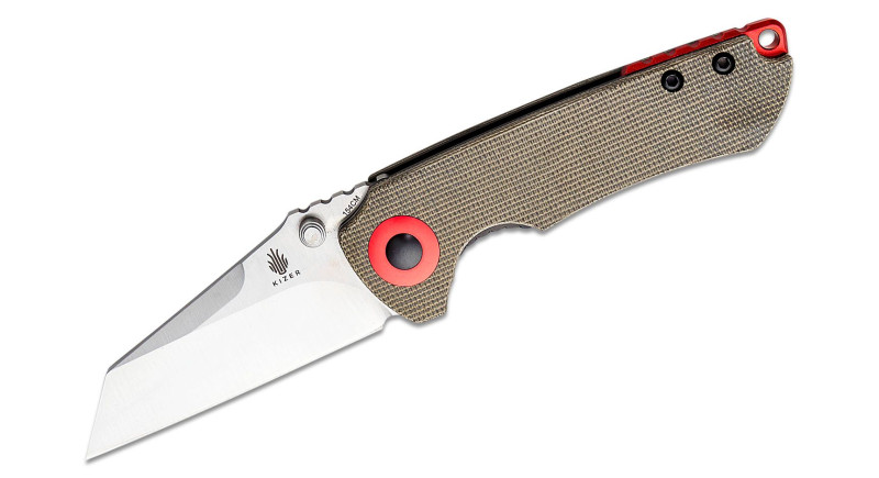Ніж Kizer Mini Critical, лезо 76мм 154CM, руків'я Micarta Green, Red, Liner Lock - V3508C1